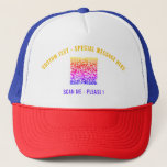 QR-Code und benutzerdefinierter Text-Trucker, der  Truckerkappe<br><div class="desc">Benutzerdefinierter Schriftart und Farben Trucker Hut mit Ihrem QR Code Scan Info Text Personalisierte Werbung Business oder Persönliche Moderne Hats / Geschenk - Add your QR Code - Bild oder Logo - Foto / Text / mehr - Neu verkleinern und verschieben oder entfernen / Hinzufügen von Elementen - Bild /...</div>