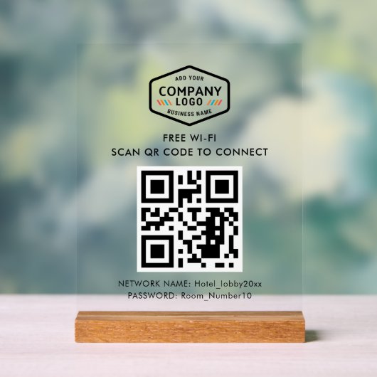 QR-Code und Business-Logos Kostenloses WLAN Acrylschild (Neutral)