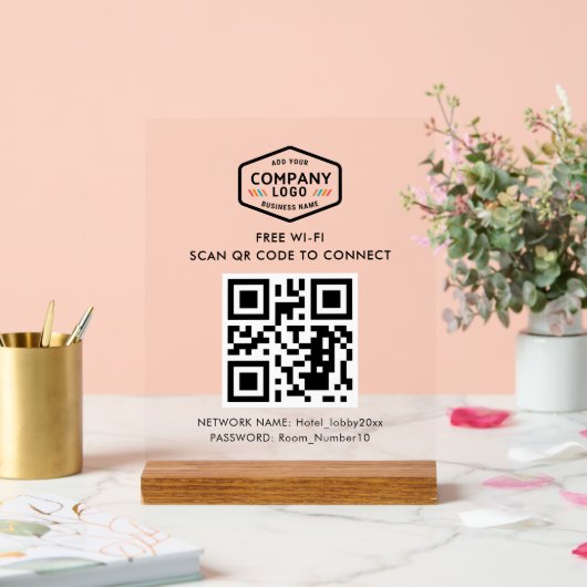 QR-Code und Business-Logos Kostenloses WLAN Acrylschild (Hochzeit)
