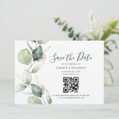 QR-Code und Eukalyptus-Grün-Hochzeit Save The Date (Stehend Vorderseite)