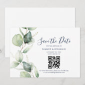 QR-Code und Eukalyptus-Grün-Hochzeit Save The Date (Vorne/Hinten)