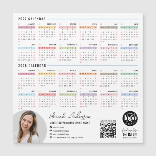 QR-Code und Firmenlogo 2027 - 2028 Kalender Magnet (Vorderseite)