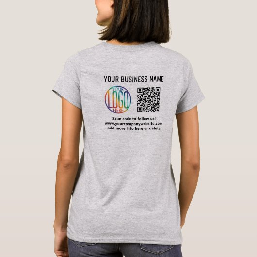 QR-Code und Firmenlogo auf der Vorderseite gedruck T-Shirt (Rückseite)