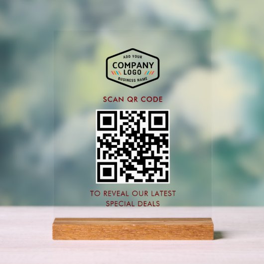 QR-Code und Firmenlogo Minimalistisch Acrylschild (Neutral)