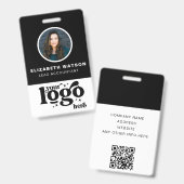 QR-Code und Firmenlogo Schwarzes Foto Mitarbeiter- Ausweis (Vorder- & Rückseite)