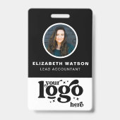QR-Code und Firmenlogo Schwarzes Foto Mitarbeiter- Ausweis (Vorderseite)