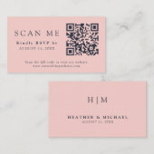 QR-Code und Hochzeitsplatz Blush Pink & Navy Blue  Begleitkarte (Vorne/Hinten)