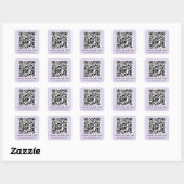 QR-Code und lila benutzerdefinierte Textleuchte Quadratischer Aufkleber (Blatt)
