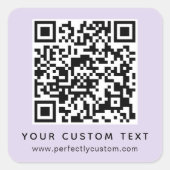 QR-Code und lila benutzerdefinierte Textleuchte Quadratischer Aufkleber (Vorderseite)