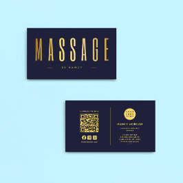 QR-Code und Logo des Navy & Gold Massage Therapeut Visitenkarte
