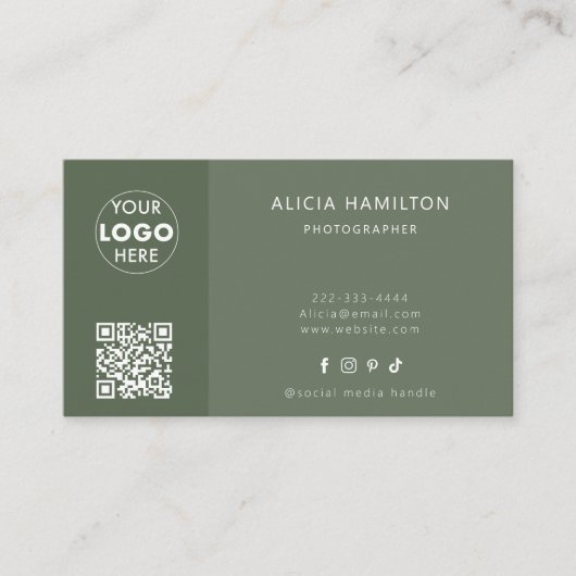 QR-Code und Logo | Modern | MINIMALISTISCH | Grün Visitenkarte (Vorderseite)