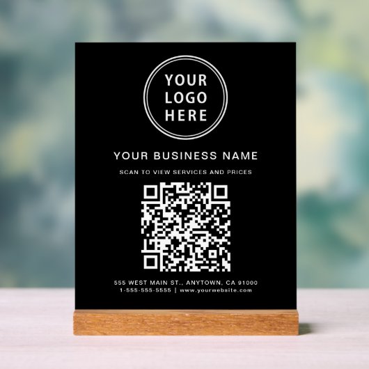 QR-Code und Logo-Schwarz Acrylschild (Neutral)