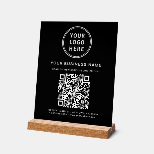 QR-Code und Logo-Schwarz Acrylschild (Winkel)
