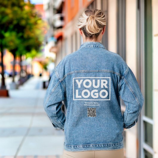 QR-Code und Text für kundenspezifische Firmenlogos Jeansjacke