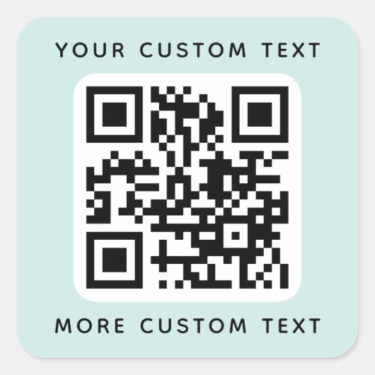 QR-Code und Text oben und unten blau Quadratischer Aufkleber (Vorderseite)