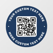 QR-Code und Text oben und unten dunkelblauer Kreis Fensteraufkleber (Blatt)
