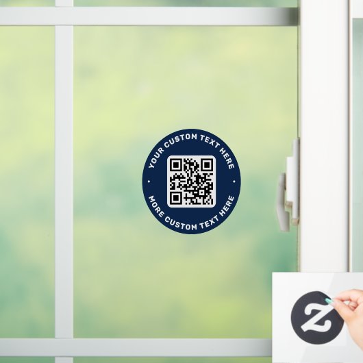 QR-Code und Text oben und unten dunkelblauer Kreis Fensteraufkleber (Zuhause)