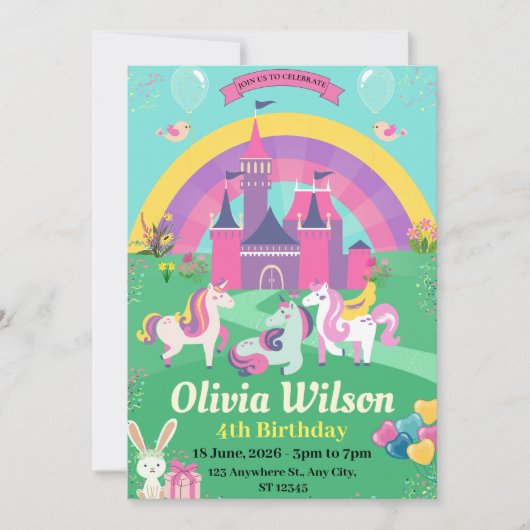 QR Code Unicorns Rainbow Magic Birthday Einladung (Vorderseite)