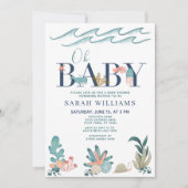 QR-Code unter Meereswasserfarbe Oh Babydusche Einladung (Vorderseite)