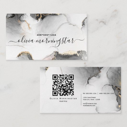 QR-Code Unterschrift Schwarzes Gold marmoriertes W Visitenkarte (Vorne/Hinten)