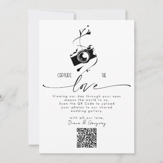 QR Code Upload Capture the Love Wedding Table Sign (Vorderseite)