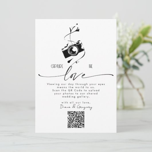 QR Code Upload Capture the Love Wedding Table Sign (Stehend Vorderseite)