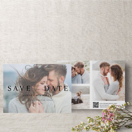 QR Code Vellum Overlay Elegante 4-Foto-Verlobung Save The Date