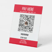 QR Code Venmo Pay Hier Red Pedestal Sign hinzufüge Sockelschild (Vorderseite)