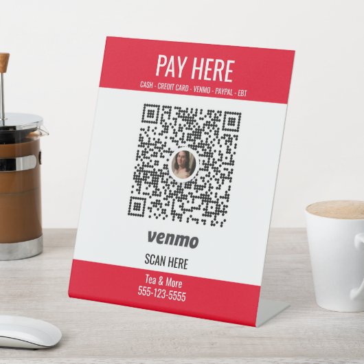 QR Code Venmo Pay Hier Red Pedestal Sign hinzufüge Sockelschild (In SItu)