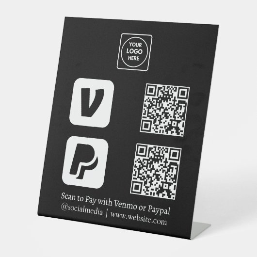 QR-Code | Venmo & PayPal Scan-to-Pay-Logo Sockelschild (Vorderseite)