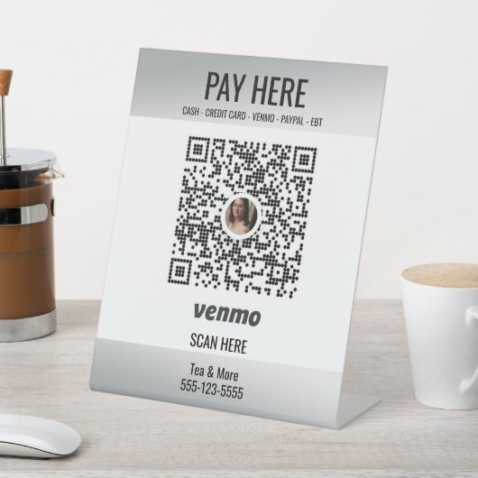 QR-Code Venmo Small Business Silver hinzufügen Sockelschild (In SItu)