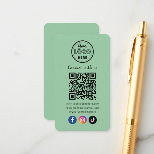 QR-Code Verbindung mit US Social Media Minze Green Begleitkarte (Vorderseite/Rückseite Beispiel)