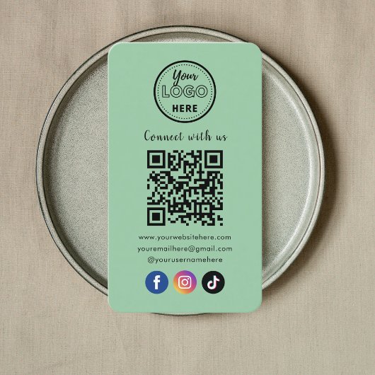 QR-Code Verbindung mit US Social Media Minze Green Visitenkarte