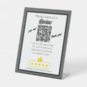 QR-Code "verlass uns a review" YELP Sockelschild (Vorderseite)