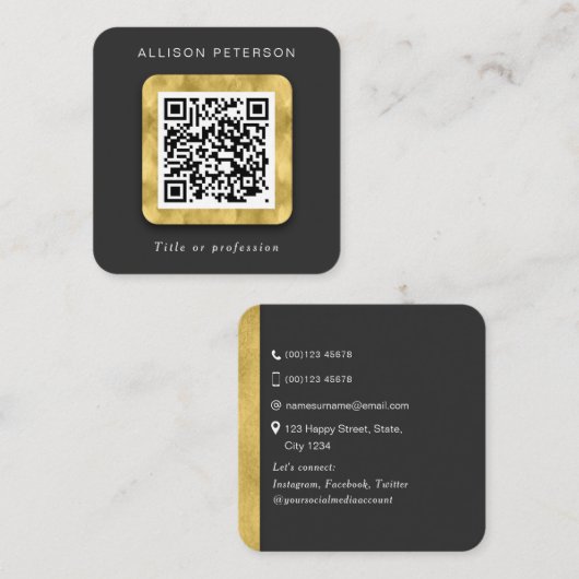 QR-Code-Vernetzung einfache moderne Gold Square Sq Quadratische Visitenkarte (Vorne/Hinten)