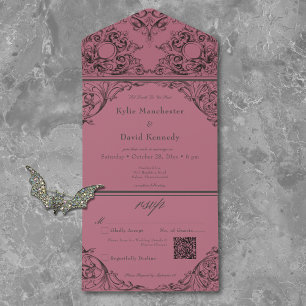 QR-Code viktorianisch bis zum Tod Black & Wine Wed All In One Einladung