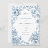 QR Code Viktorianisch Französisch Dusty Blue Weddi Einladung (Vorderseite)