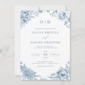 QR Code Viktorianisch Französisch Dusty Blue Weddi Einladung (Vorderseite)