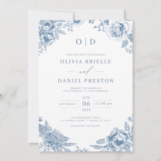QR Code Viktorianisch Französisch Dusty Blue Weddi Einladung (Vorderseite)