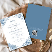 QR Code Viktorianisch Französisch Dusty Blue Weddi Einladung