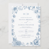 QR Code Viktorianisch Französisch Dusty Blue Weddi Einladung (Vorderseite)