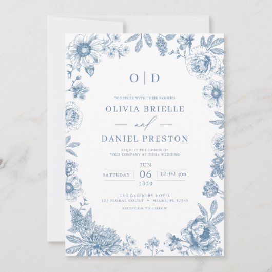 QR Code Viktorianisch Französisch Dusty Blue Weddi Einladung (Vorderseite)