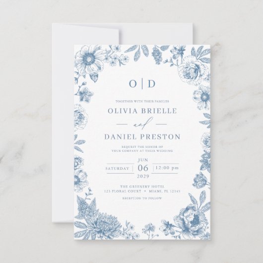 QR Code Viktorianisch Französisch Dusty Blue Weddi Einladung (Vorderseite)