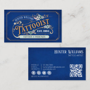 QR-Code Vintag Tattoo Artist Blue Beruflich Visitenkarte