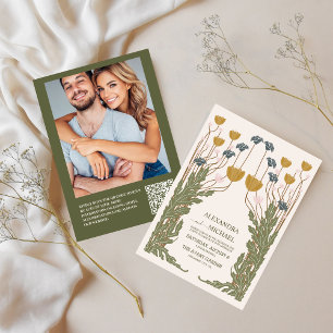 QR Code Vintage Blumenhochzeit im Jugendstil Einladung