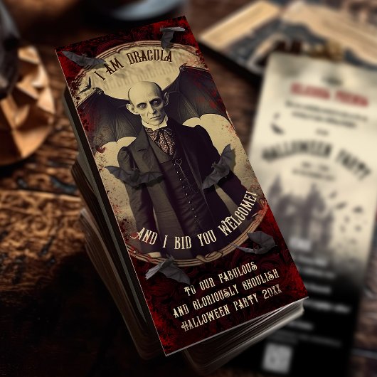 QR-Code Vintage Dracula Vampir Fledermäuse Hallowe Einladung