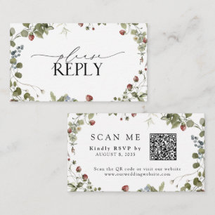QR-Code Vintage-Erdbeere Aquarell-RSVP-Brautparty Begleitkarte