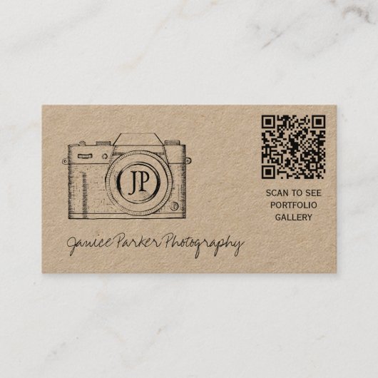 QR CODE Vintage Fotografie Visitenkarte (Vorderseite)