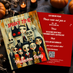QR-Code Vintage Grusel Halloween-Einladung Postkarte