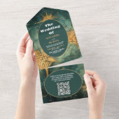 QR-Code Vintage Himmelshochzeit All In One Einladung (Abreißen)